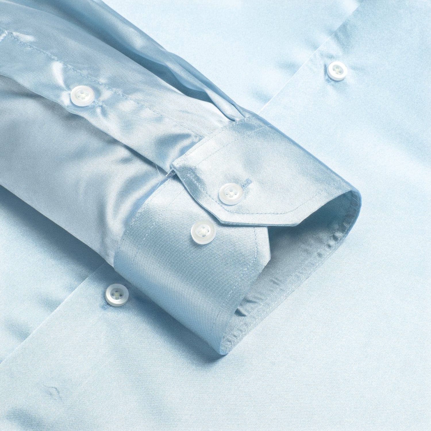 Baby Blue Solid Satin Men's Long Sleeve Dress Shirt