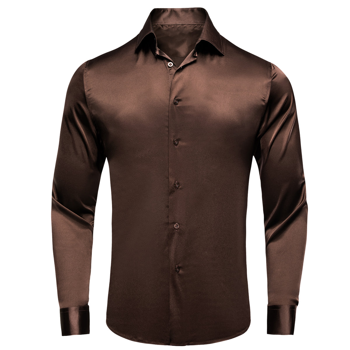 Hi-Tie Brown Dress Shirt Solid Satin Men's Long Sleeve Dress Shirt, XL Hi-Tie Brown Dress Shirt Solid Satin Men's Long Sleeve Dress Shirt, XL