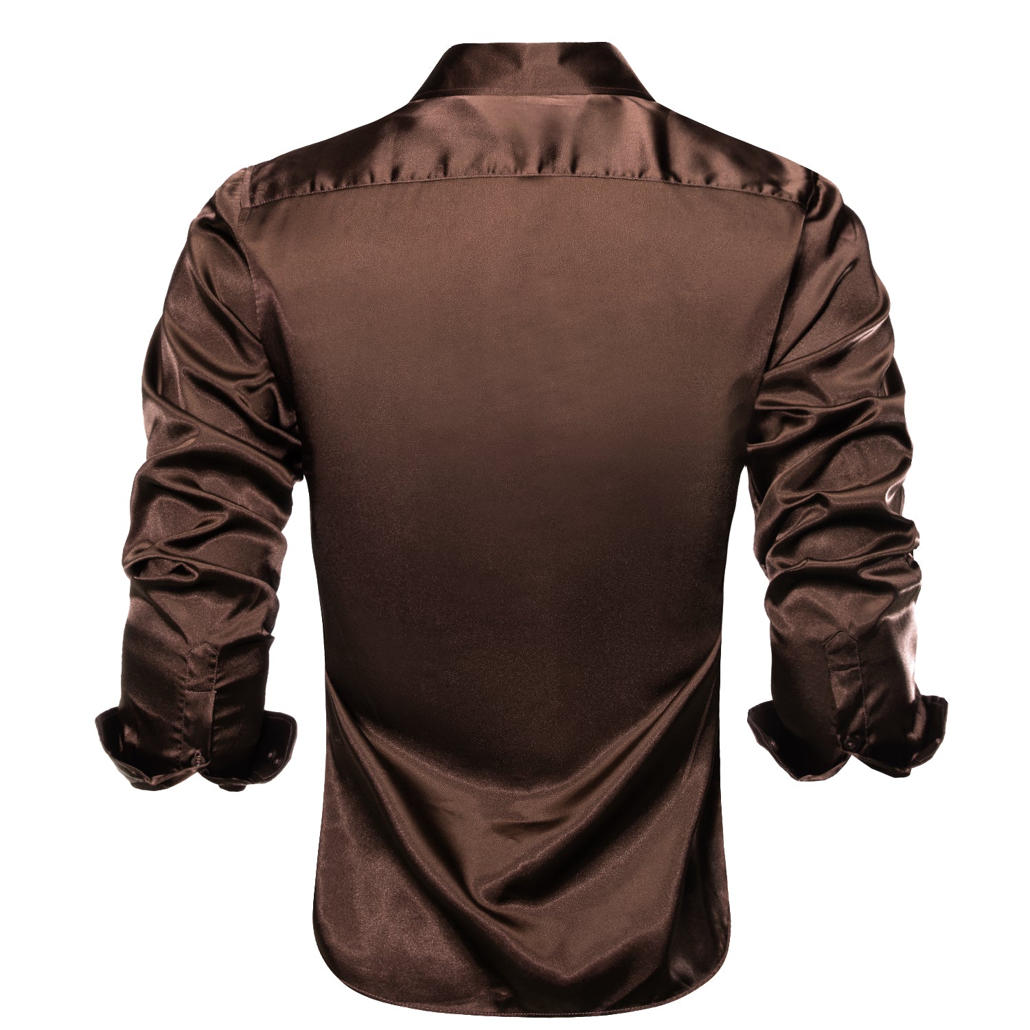 Brown Solid Satin Men's Long Sleeve Dress Shirt