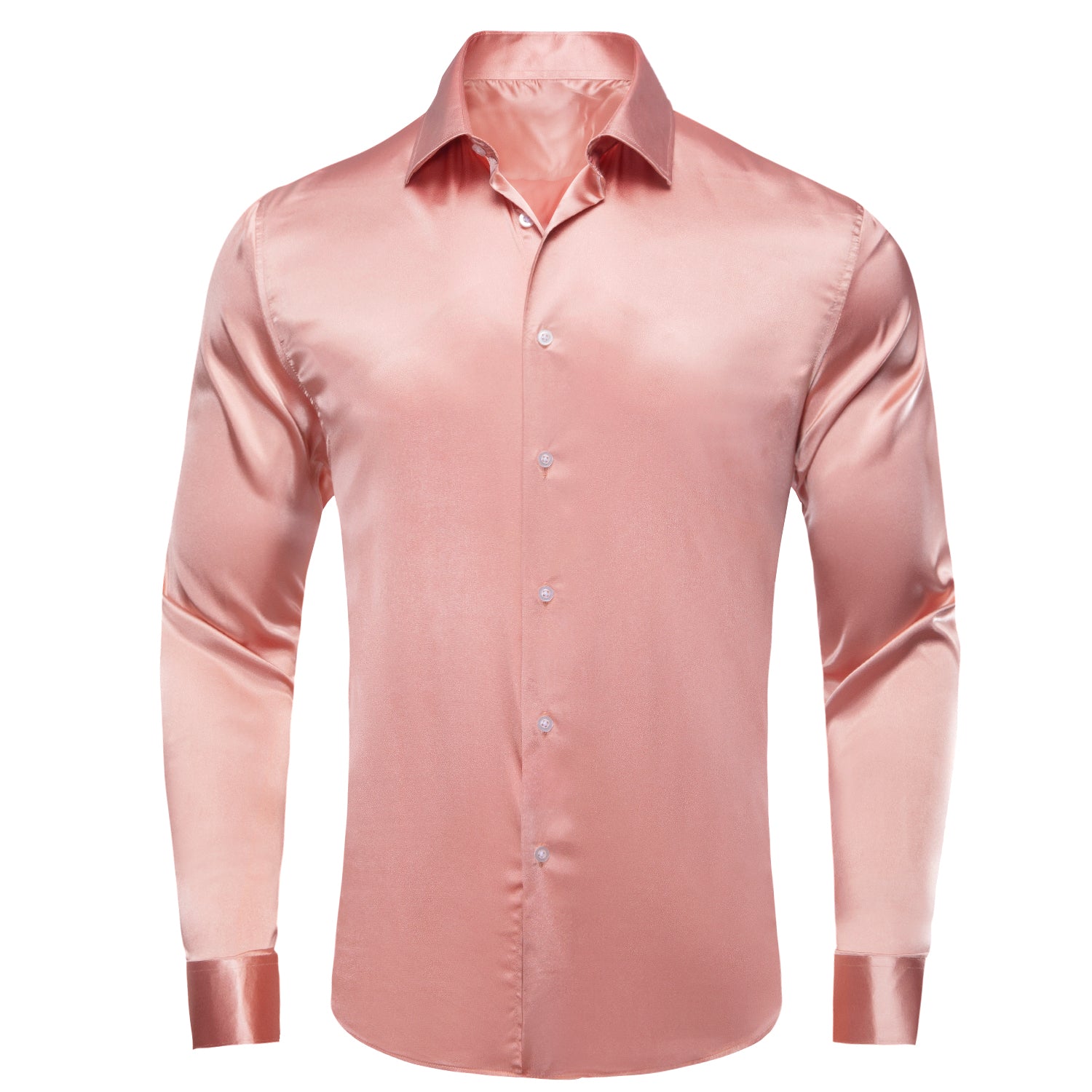 Rose Golden Solid Satin Men's Long Sleeve Dress Shirt