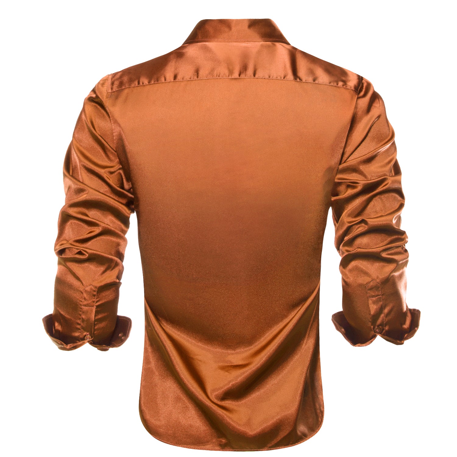 Orange Brown Solid Satin Men's Long Sleeve Dress Shirt