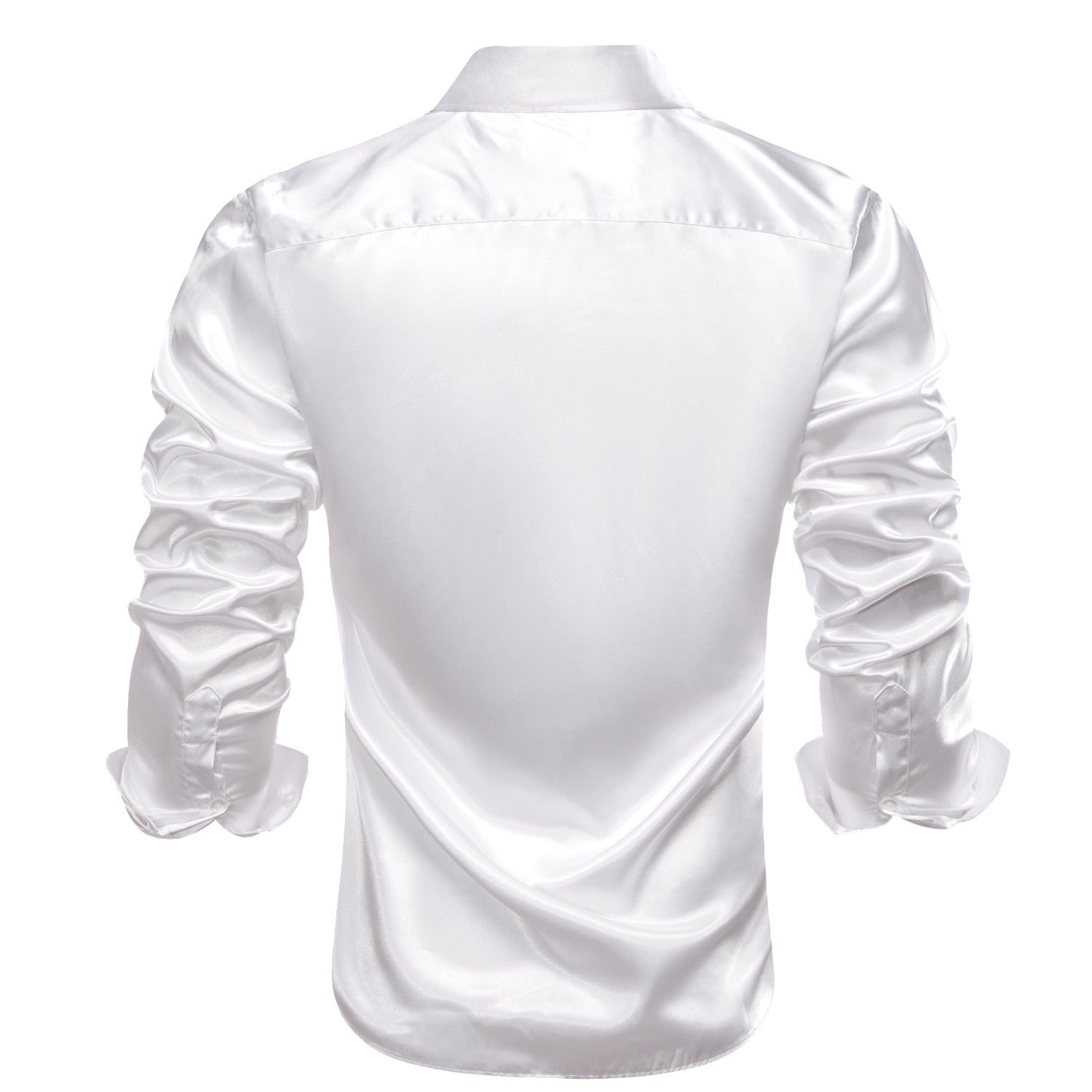 White Solid Satin Men's Long Sleeve Dress Shirt