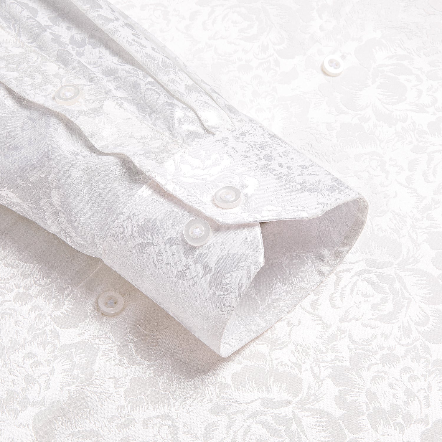 New White Floral Silk Men's Long Sleeve Shirt