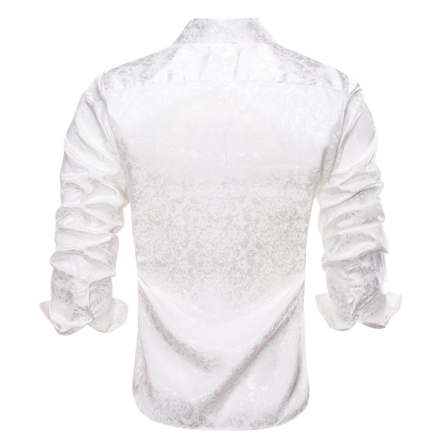 White Floral Silk Men's Long Sleeve Shirt