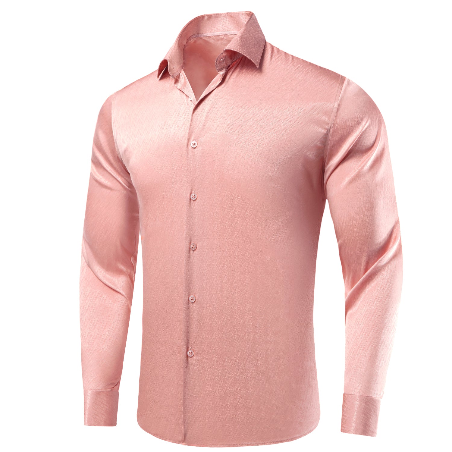 Rose Golden Solid Silk Men's Long Sleeve Shirt