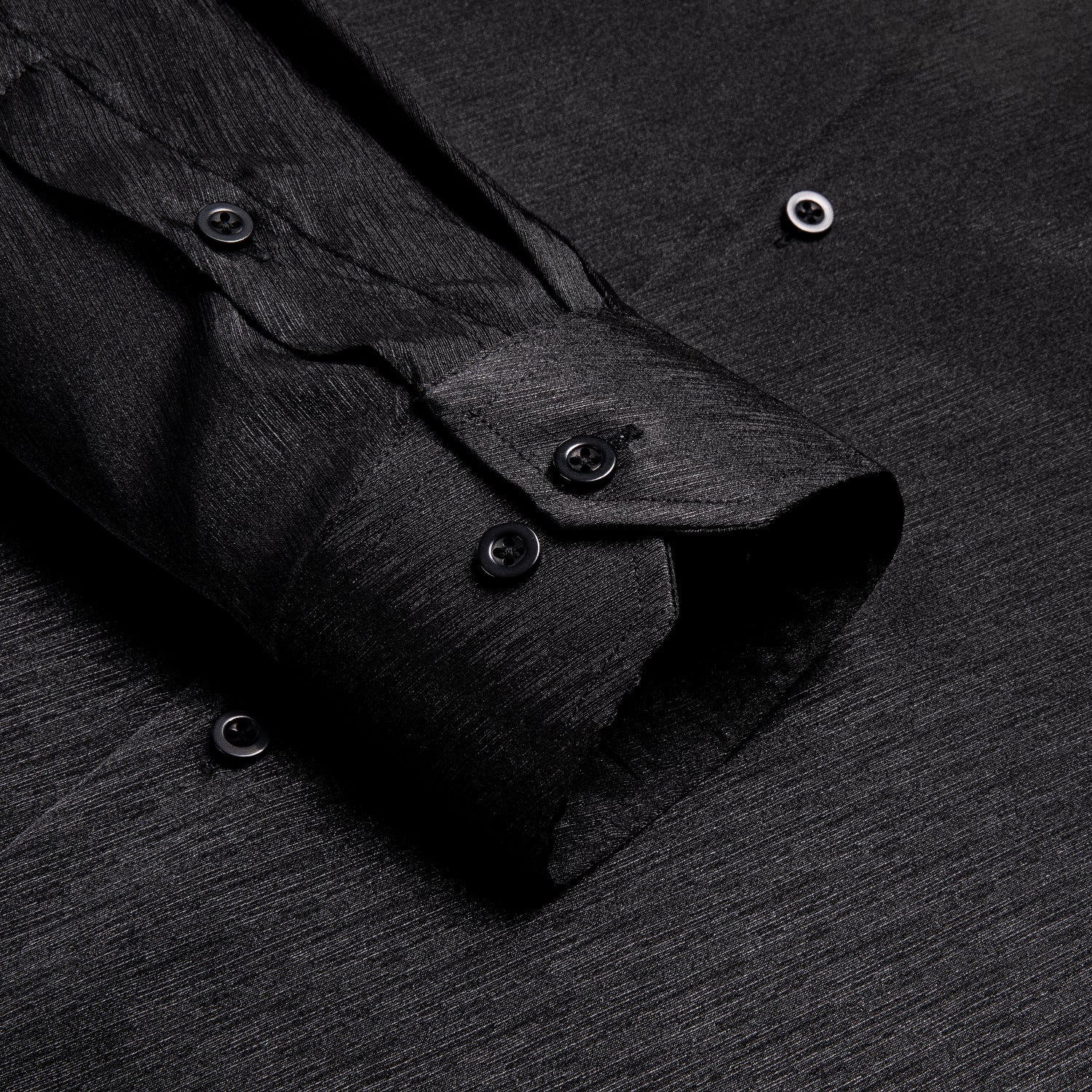 Black Solid Silk Men's Long Sleeve Dress Shirt