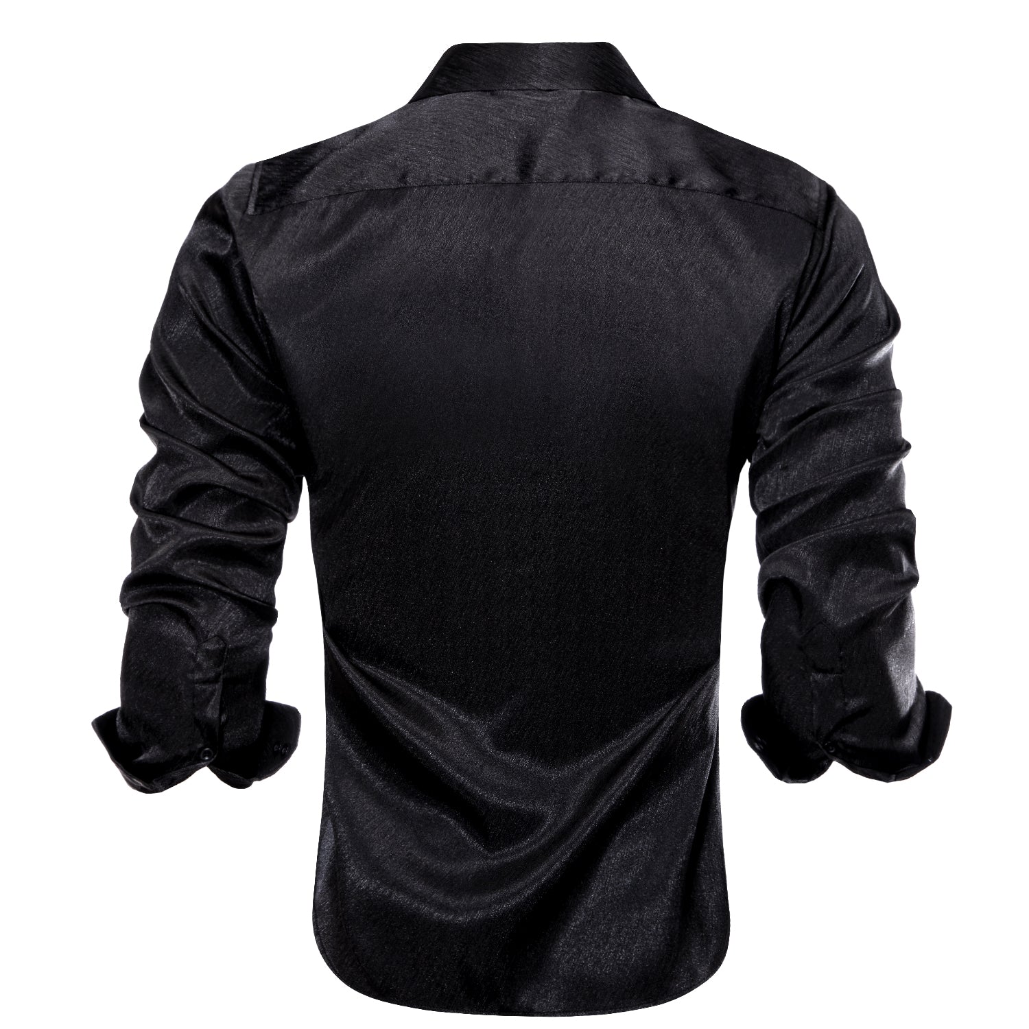 Black Solid Silk Men's Long Sleeve Dress Shirt