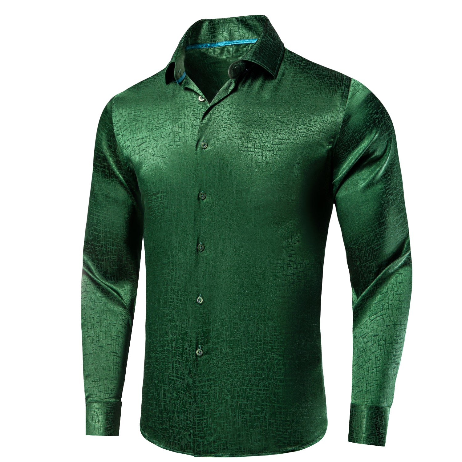 Emerald Green Novelty Silk Men's Long Sleeve Dress Shirt