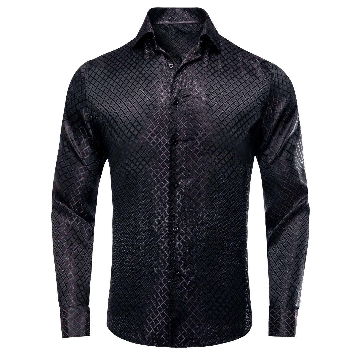 Black Plaid Silk Men's Long Sleeve Shirt