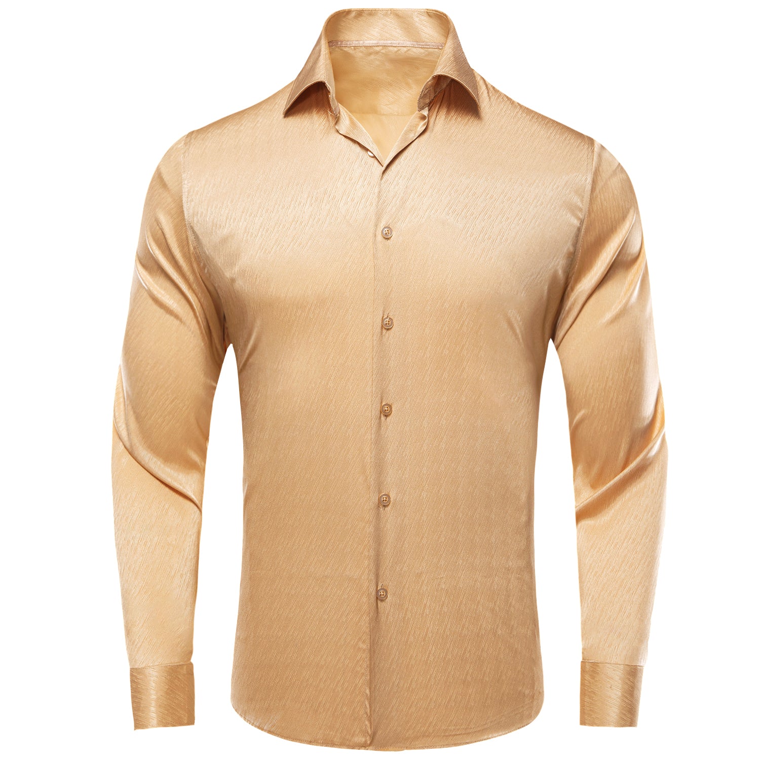 Beige Solid Silk Men's Long Sleeve Dress Shirt