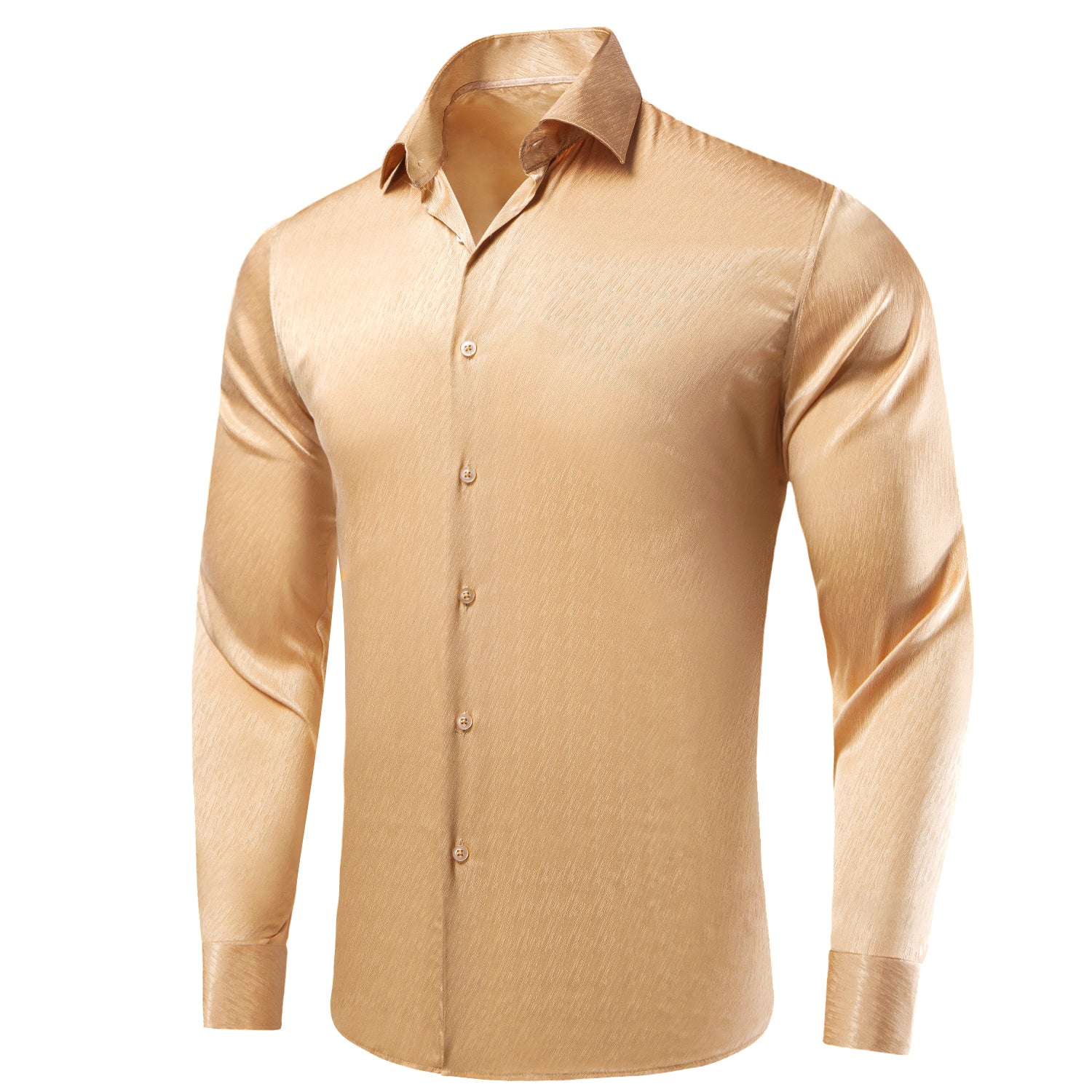 Beige Solid Silk Men's Long Sleeve Dress Shirt