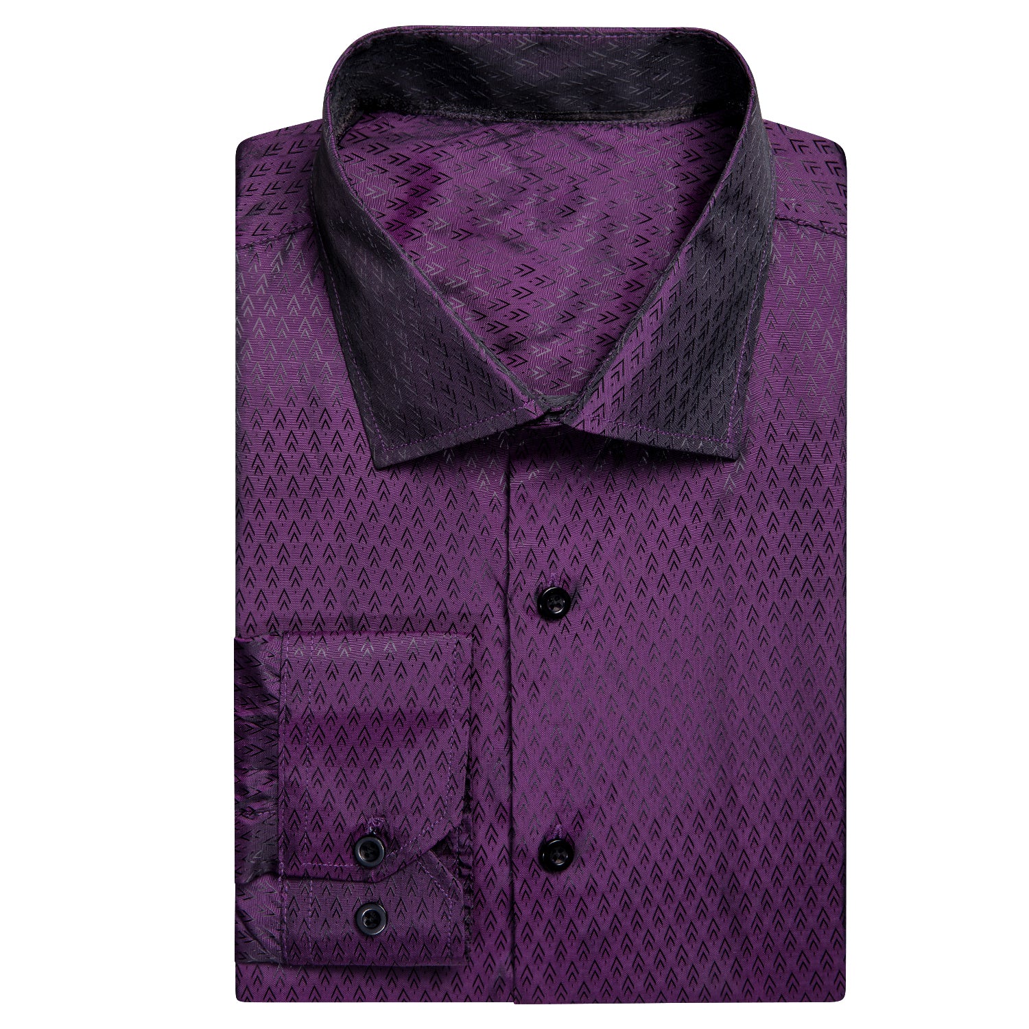 Purple Black Novelty Silk Men's Long Sleeve Shirt