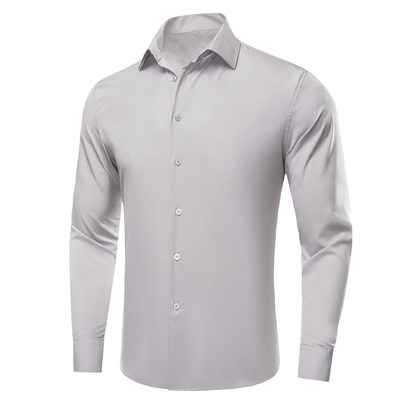 Luxury Grey Solid Men's Long Sleeve Dress Shirt