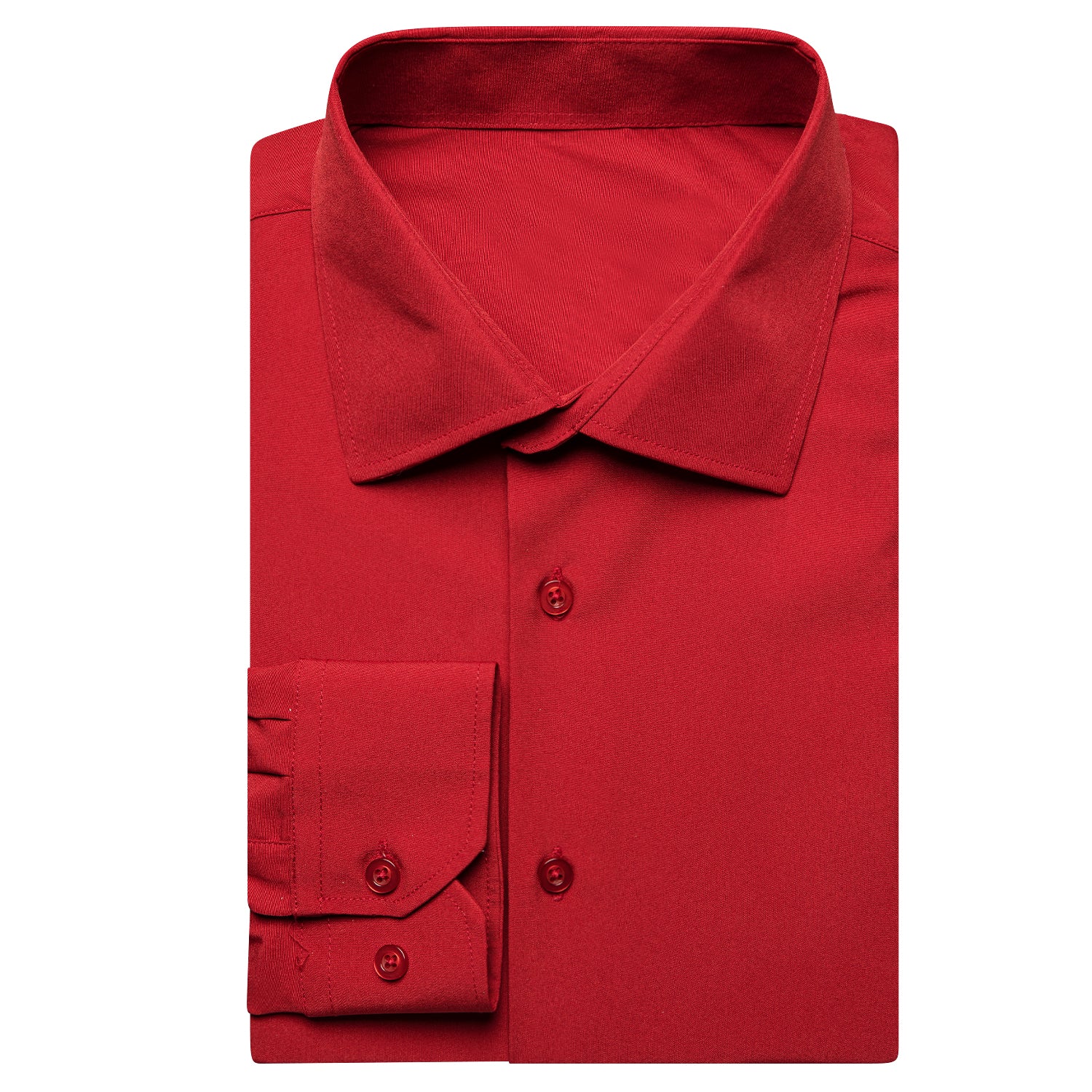 Luxury Red Solid Men's Long Sleeve Dress Shirt