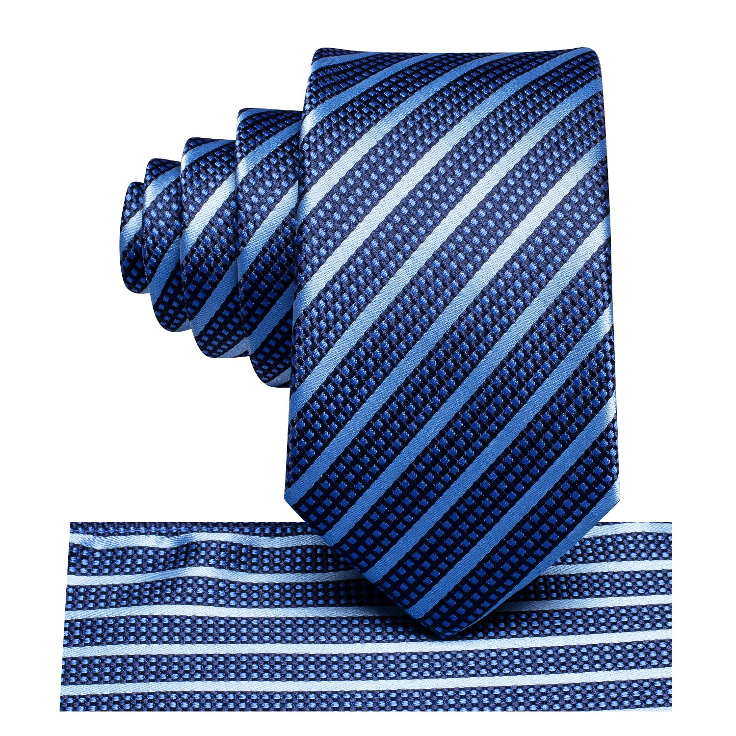 Classic Blue Striped Children's Kids Boys Tie Pocket Square 6cm
