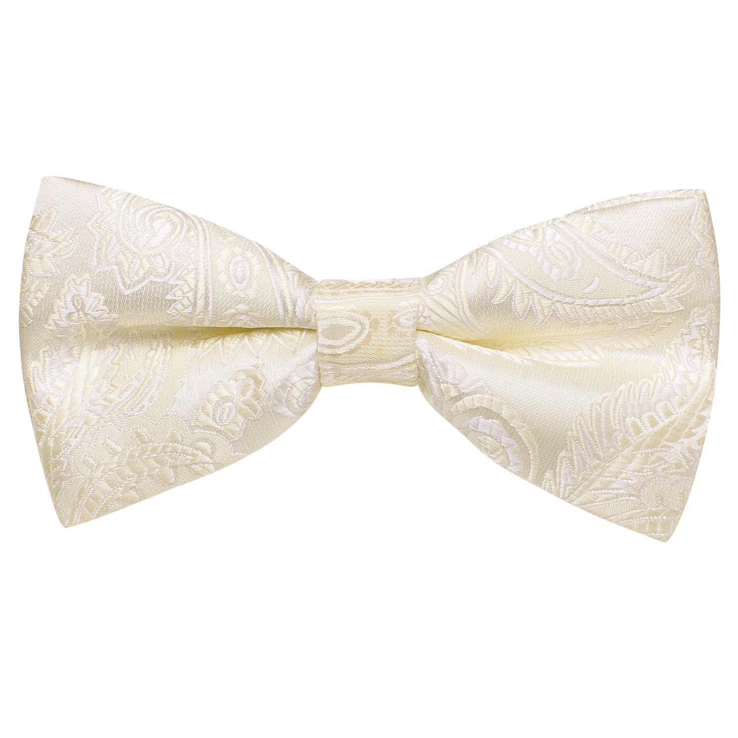 New Champagne White Paisley Pre-tied Bow Tie Hanky Cufflinks Set