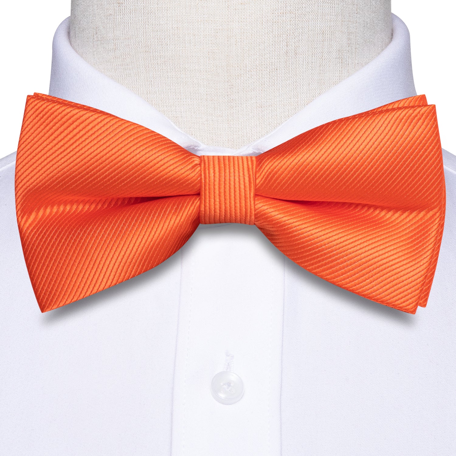 Deep Orange Striped Pre-tied Bow Tie Hanky Cufflinks Set