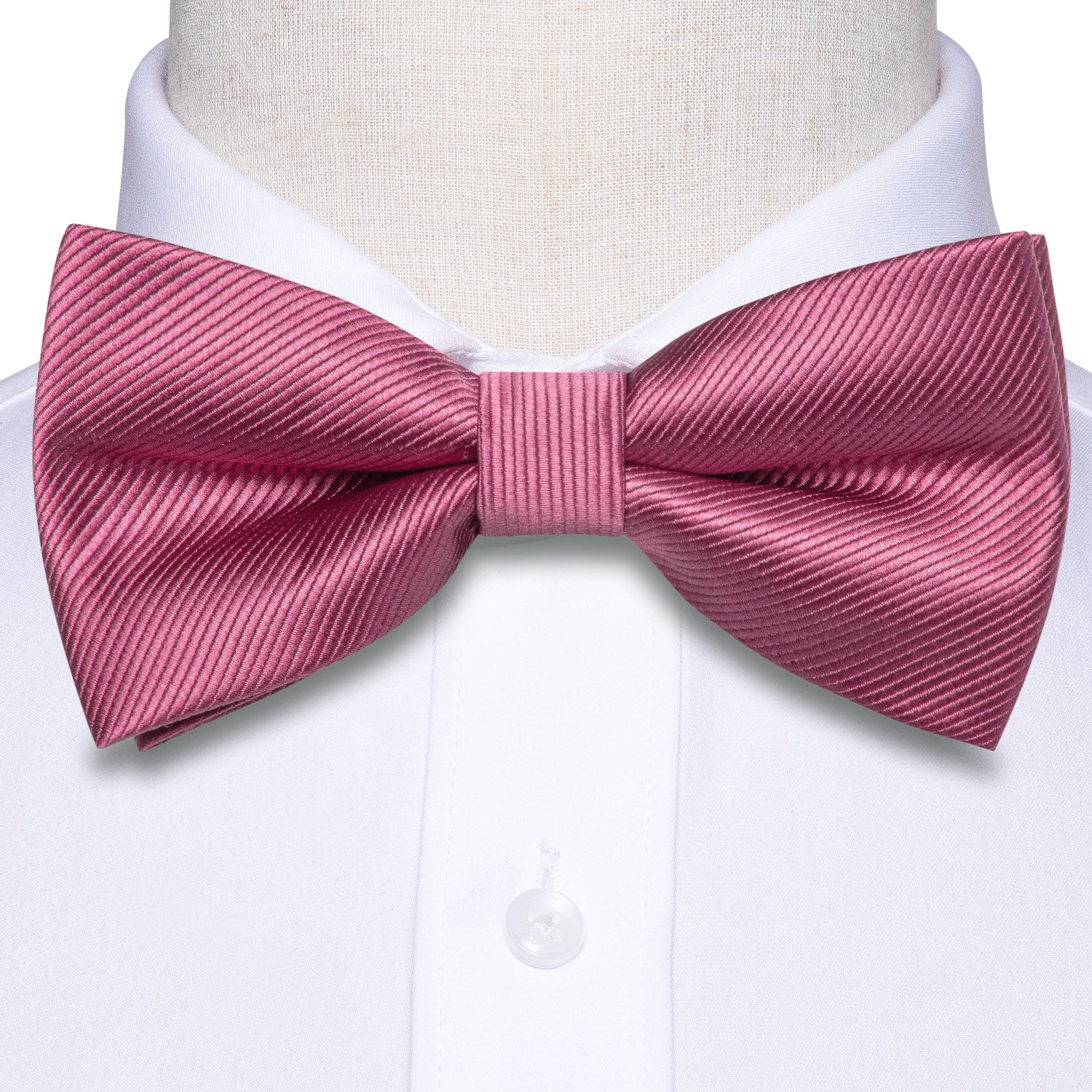 Fuchsia Pink Striped Pre-tied Bow Tie Hanky Cufflinks Set