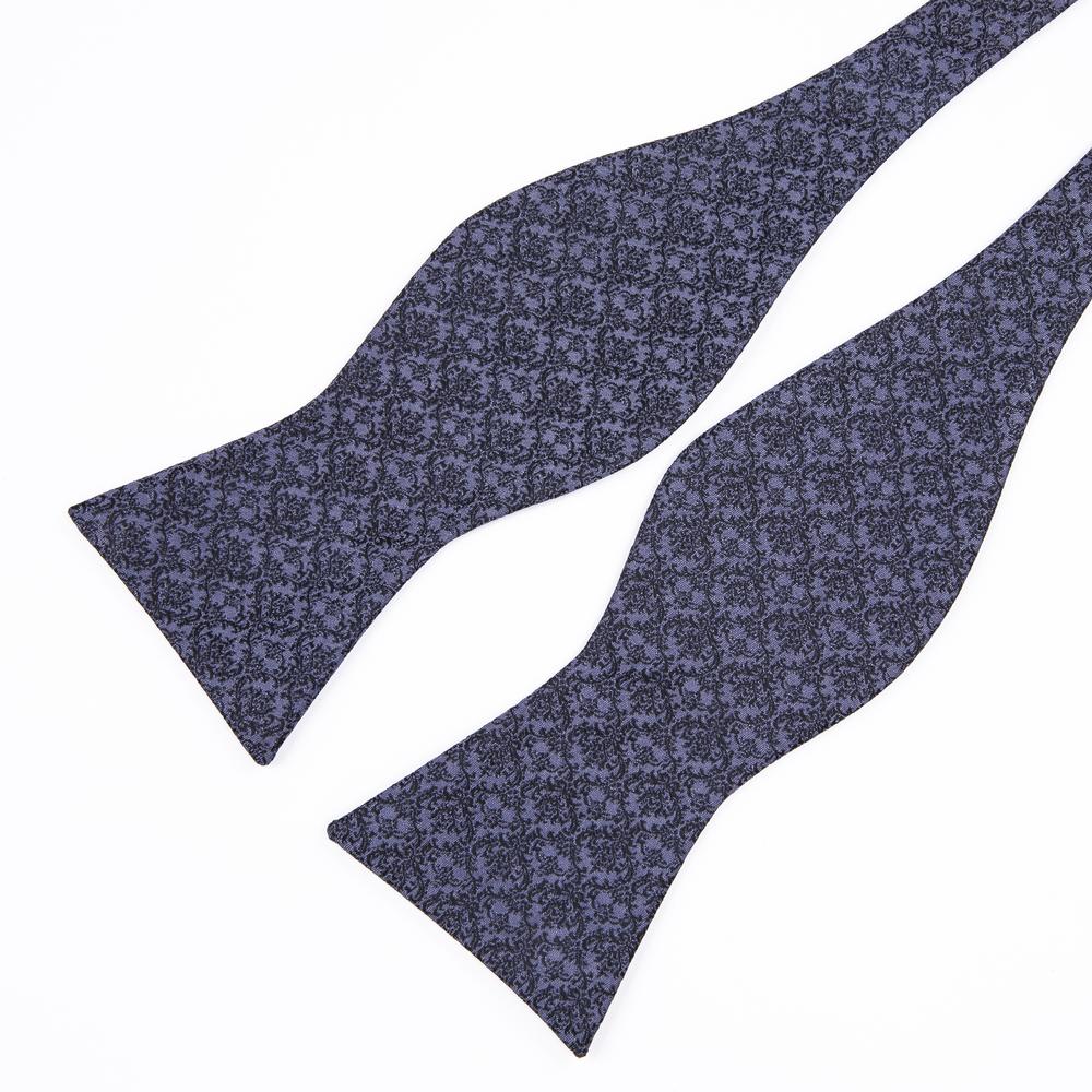 Grey Blue Floral Self-tied Bow Tie Hanky Cufflinks Set