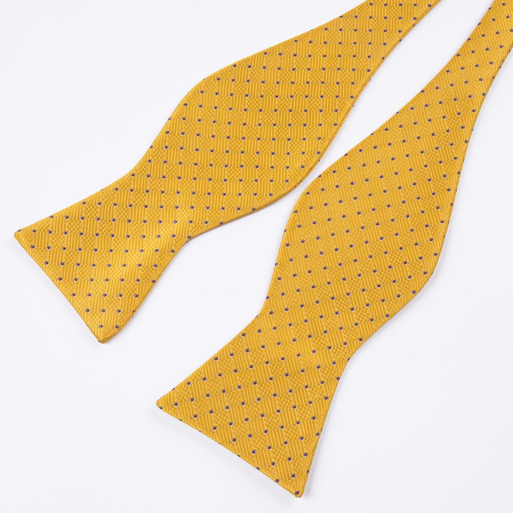 Classic Yellow Purple Plaid Self-tied Bow Tie Hanky Cufflinks Set