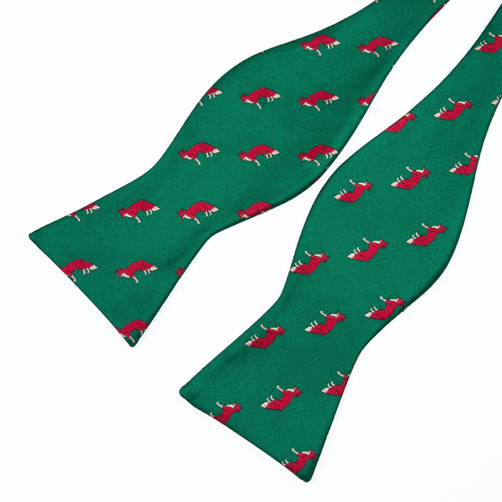 Green Fox Novelty Self-tied Bow Tie Pocket Square Cufflinks Set