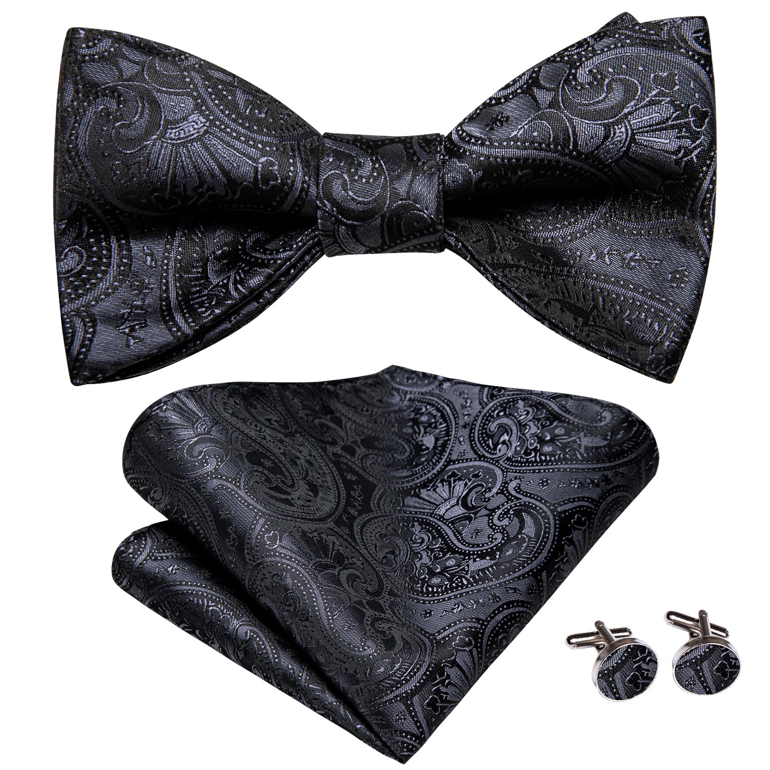 Men's Self-Tie Bow Tie Set - Premium Woven Fabric With Pocket Square & Cufflinks