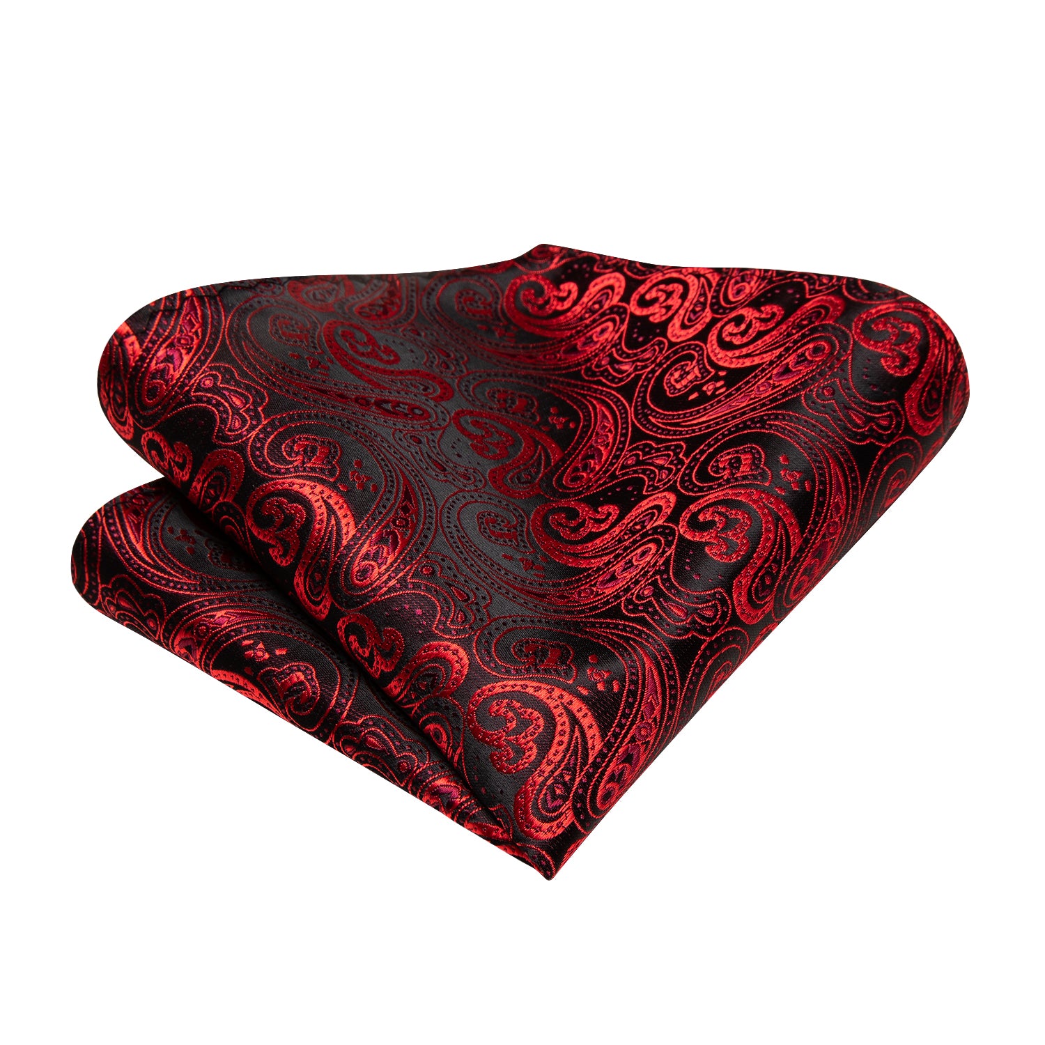 New Black Red Paisley  Self-tied Bow Tie Pocket Square Cufflinks Set