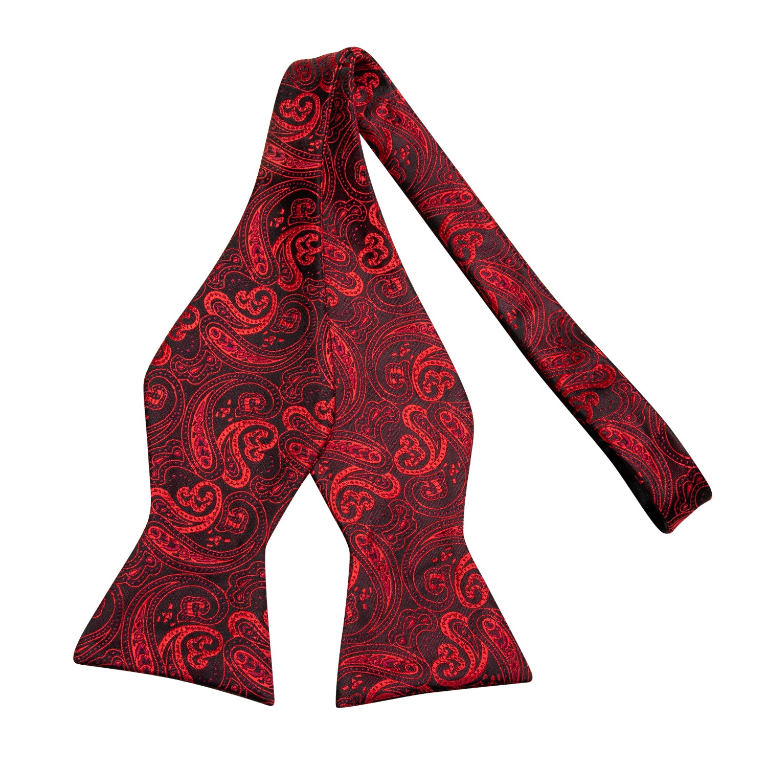 Black Red Paisley Self-tied Bow Tie Pocket Square Cufflinks Set