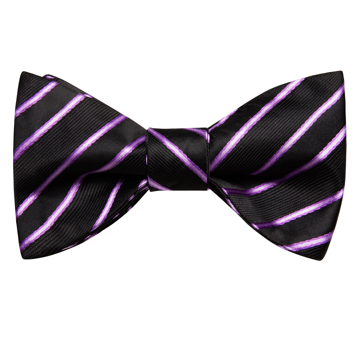 New Black Purple Strip Self-tied Bow Tie Pocket Square Cufflinks Set