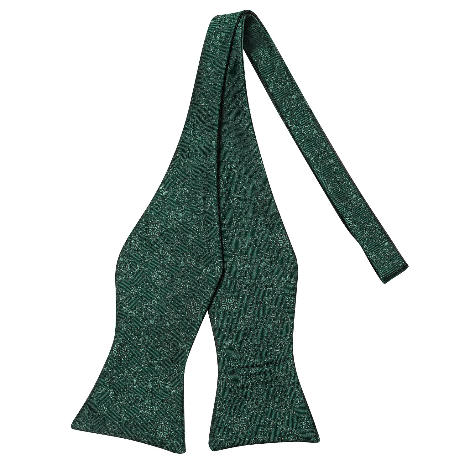 Dark Green Floral Pre-tied Bow Tie Hanky Cufflinks Set