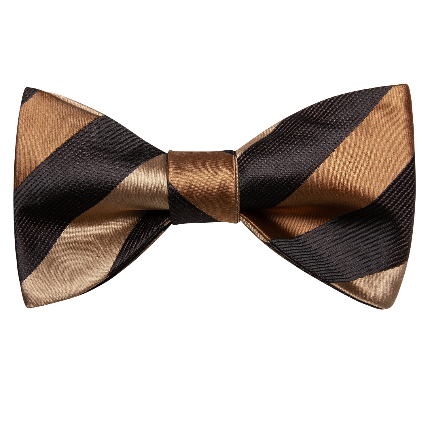 New Brown Golden Strip Self-tied Bow Tie Pocket Square Cufflinks Set