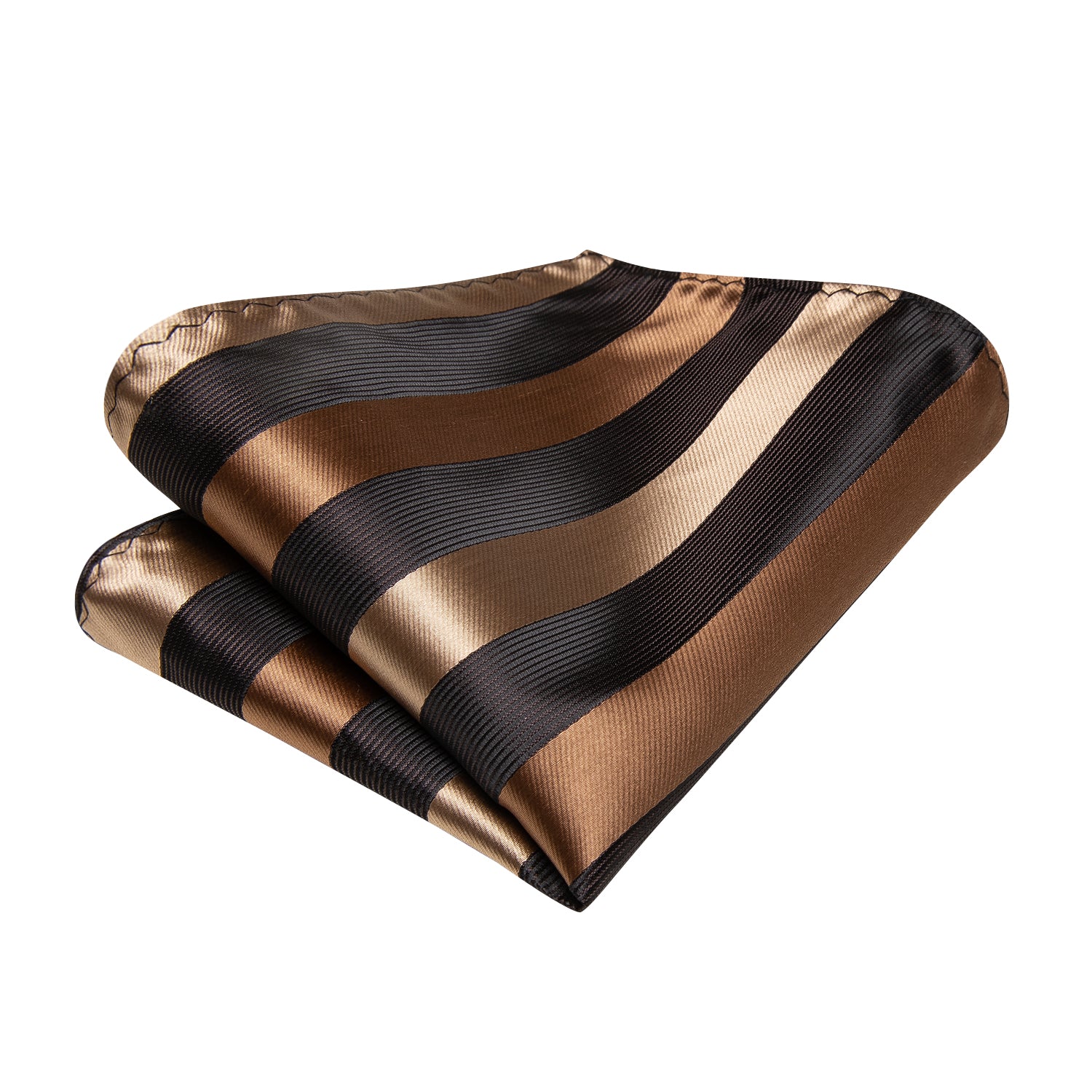 New Brown Golden Strip Self-tied Bow Tie Pocket Square Cufflinks Set