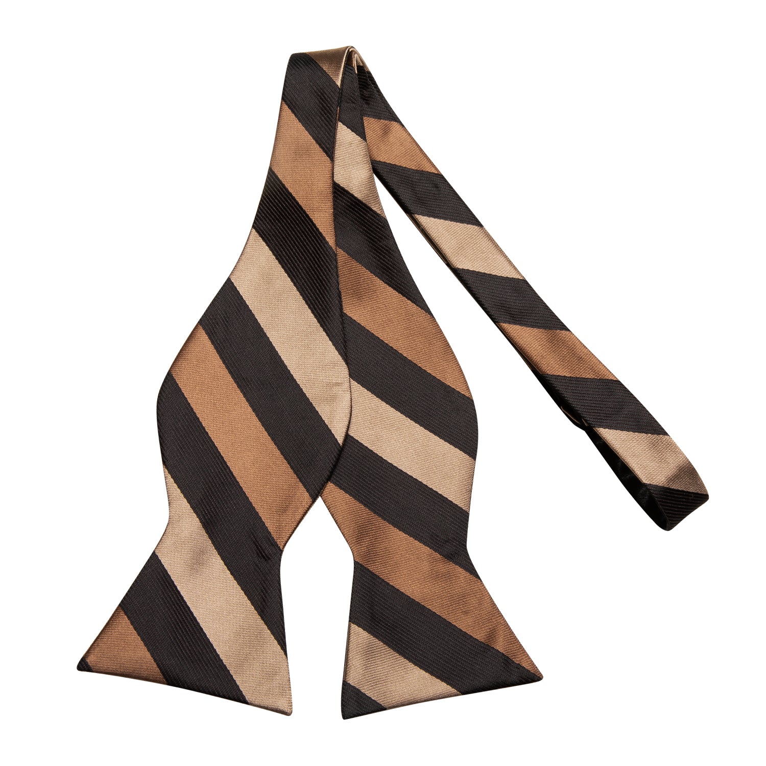 Brown Golden Strip Self-tied Bow Tie Pocket Square Cufflinks Set