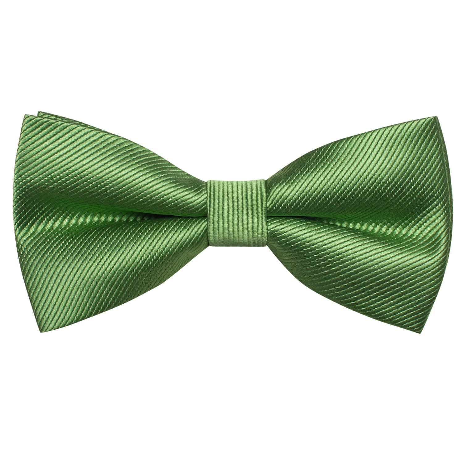 Olive Green Striped Pre-tied Bow Tie Hanky Cufflinks Set