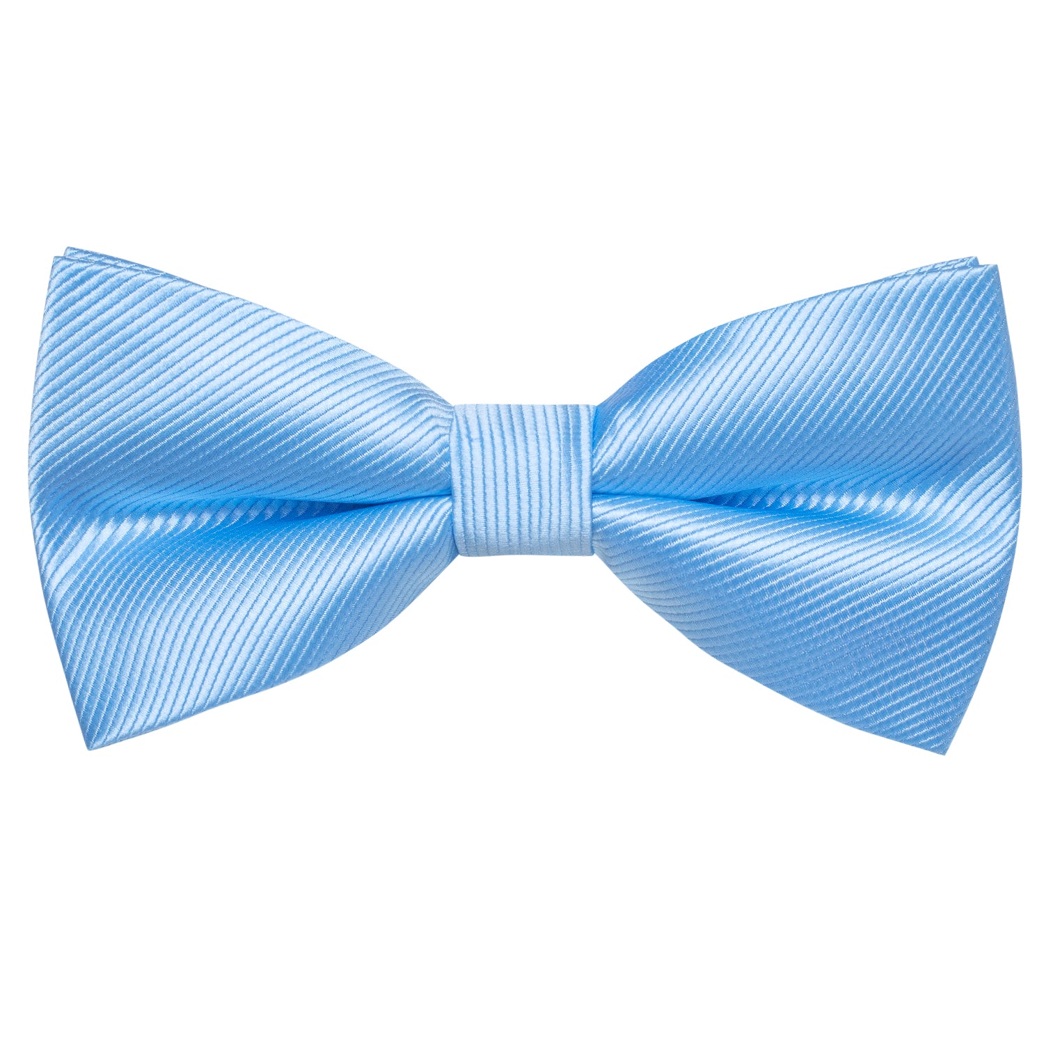 Light Blue Striped Pre-tied Bow Tie Hanky Cufflinks Set