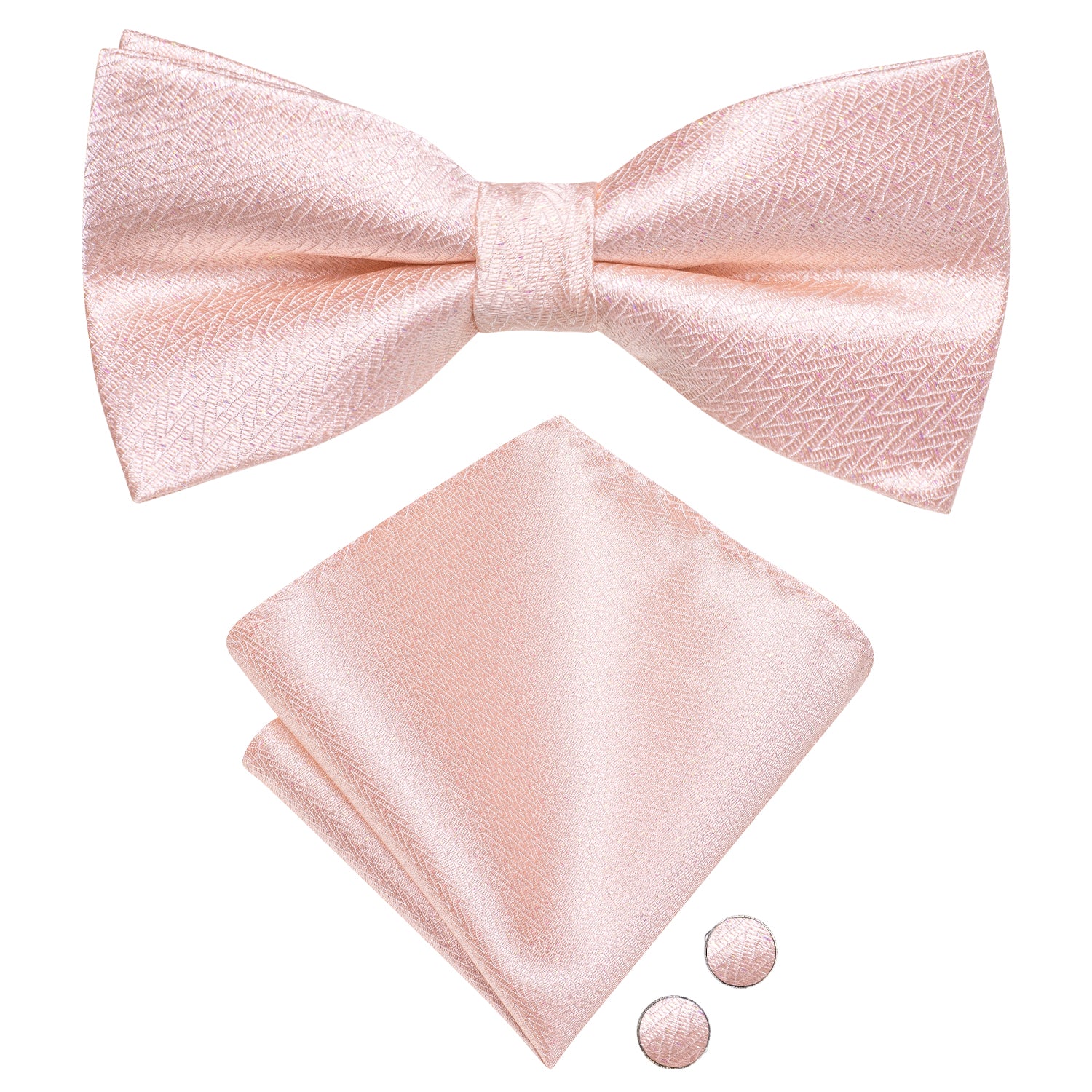 Baby Pink Striped Pre-tied Bow Tie Hanky Cufflinks Set