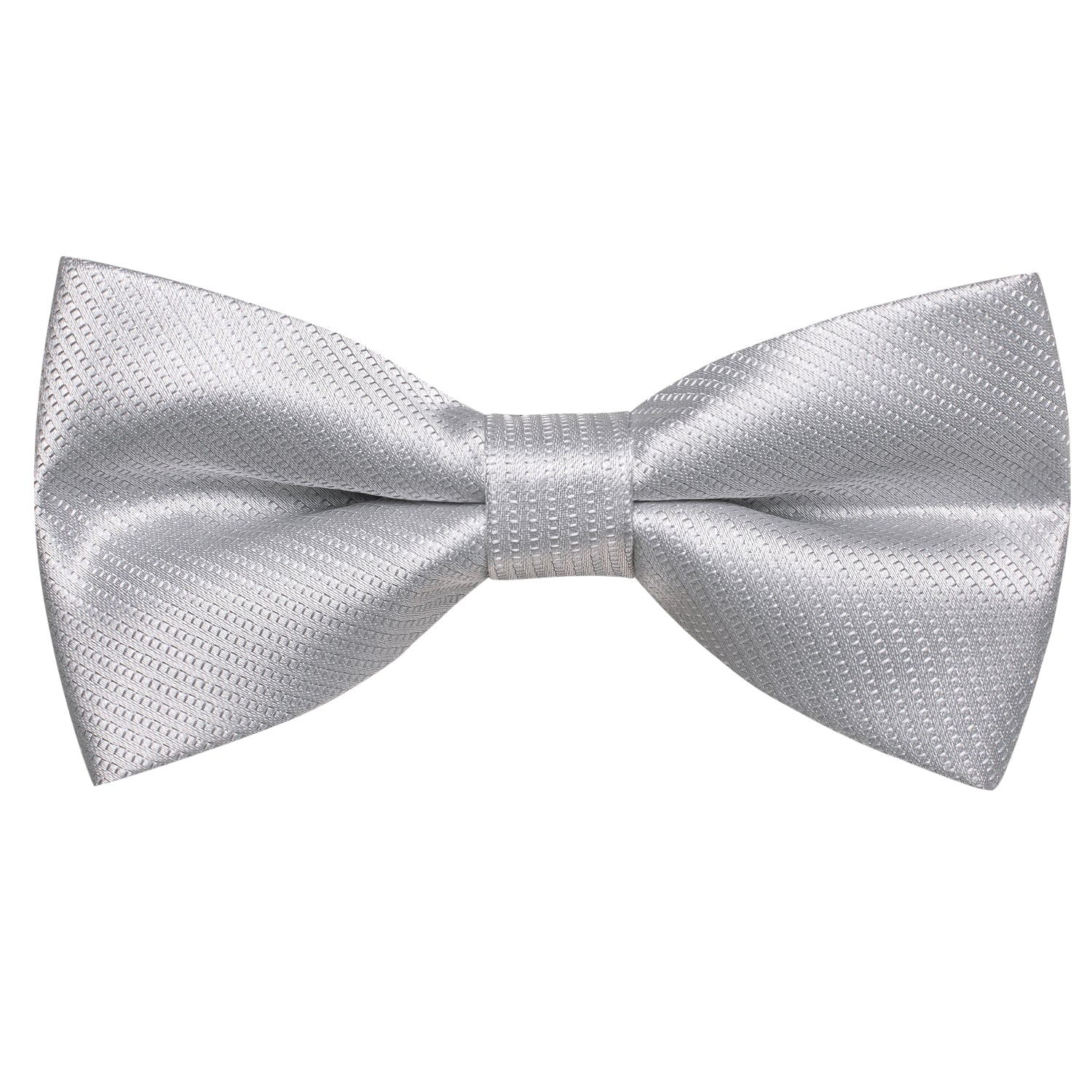 Silver Striped Pre-tied Bow Tie Hanky Cufflinks Set