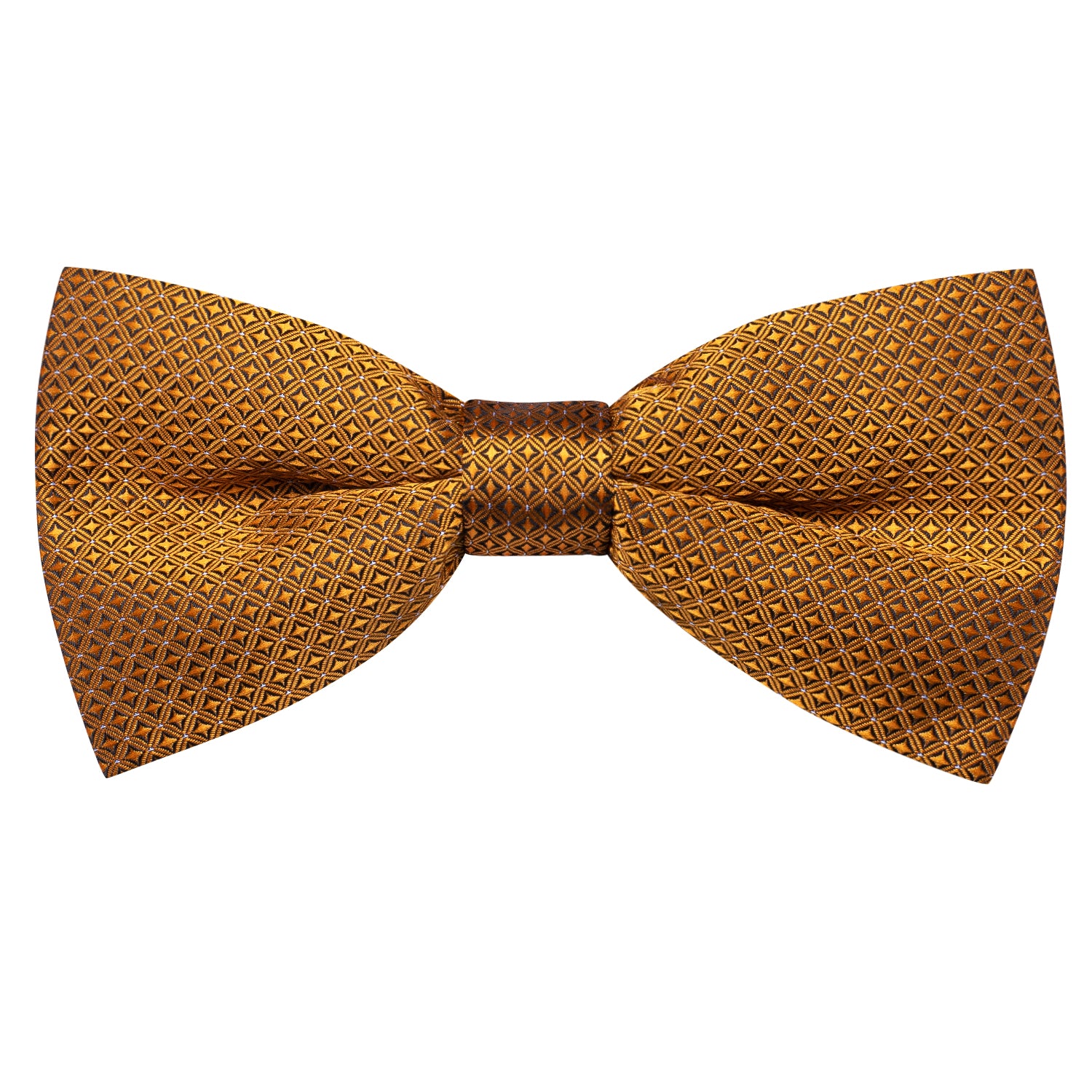 Golden Black Plaid Silk Pre-tied Bow Tie Hanky Cufflinks Set