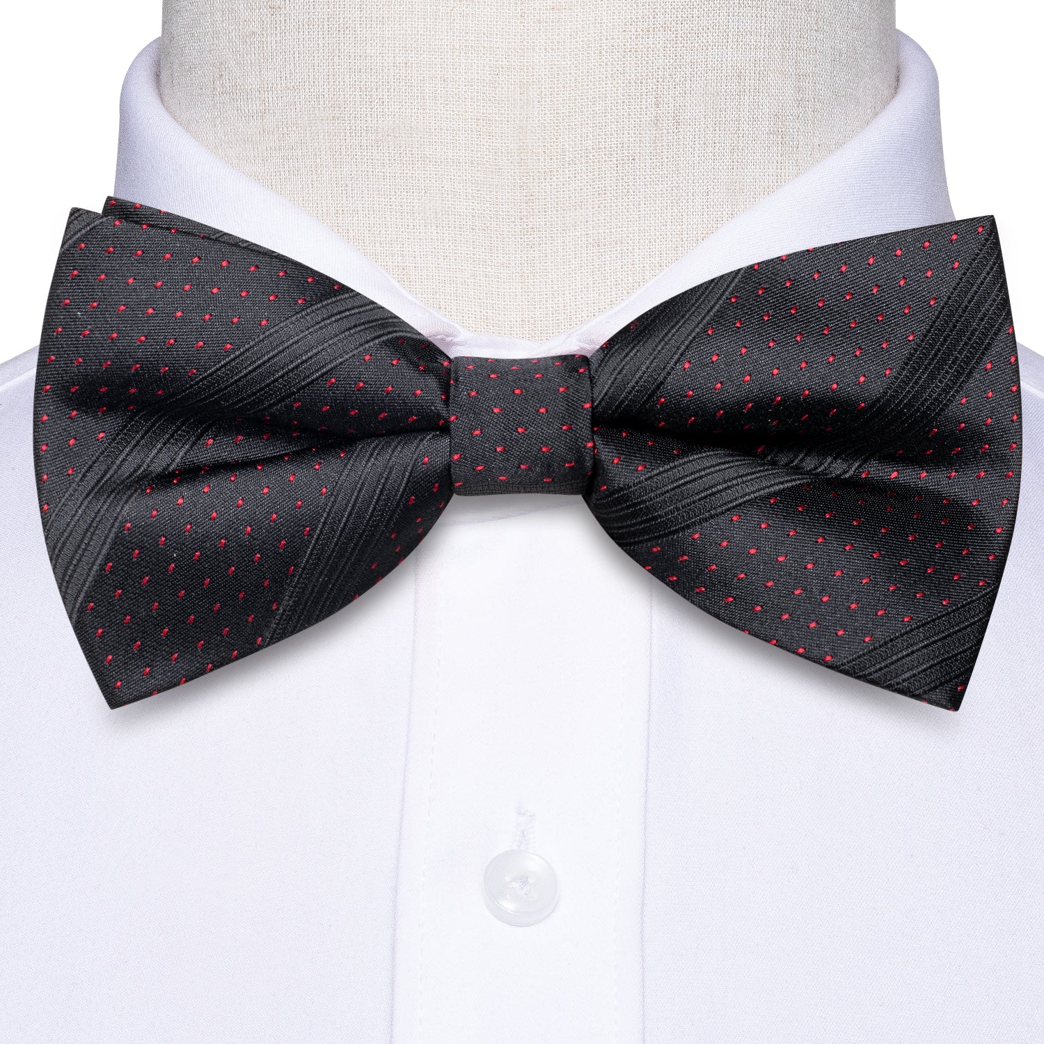 Black Strip with Red Dot Silk Pre-tied Bow Tie Hanky Cufflinks Set