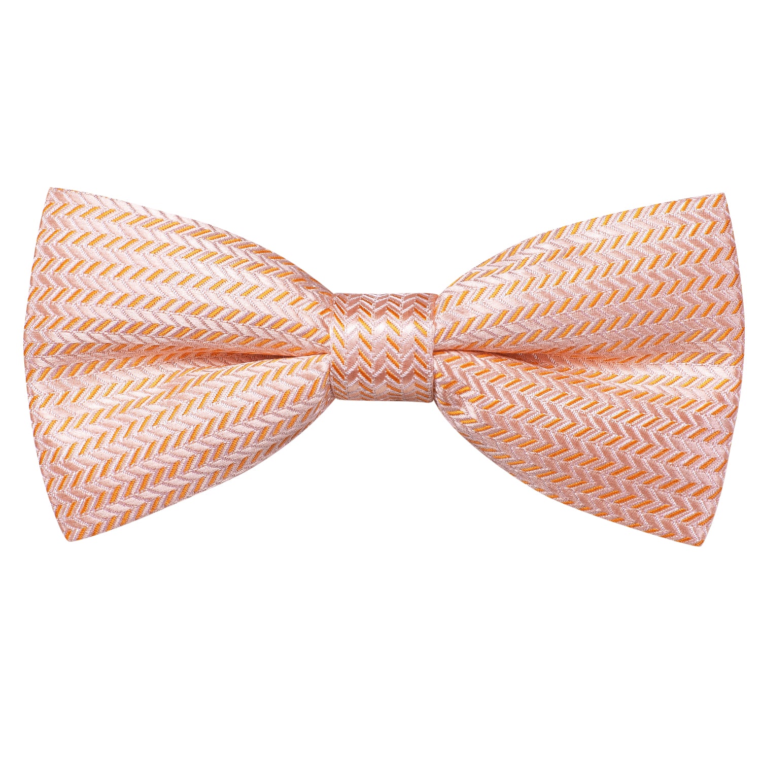 Coral Pink Orange Strip Silk Pre-tied Bow Tie Hanky Cufflinks Set