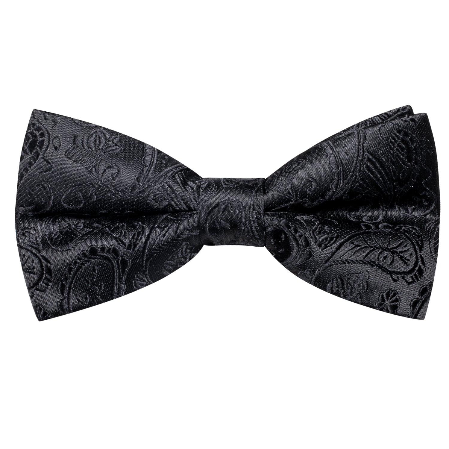 Black Paisley Silk Pre-tied Bow Tie Hanky Cufflinks Set