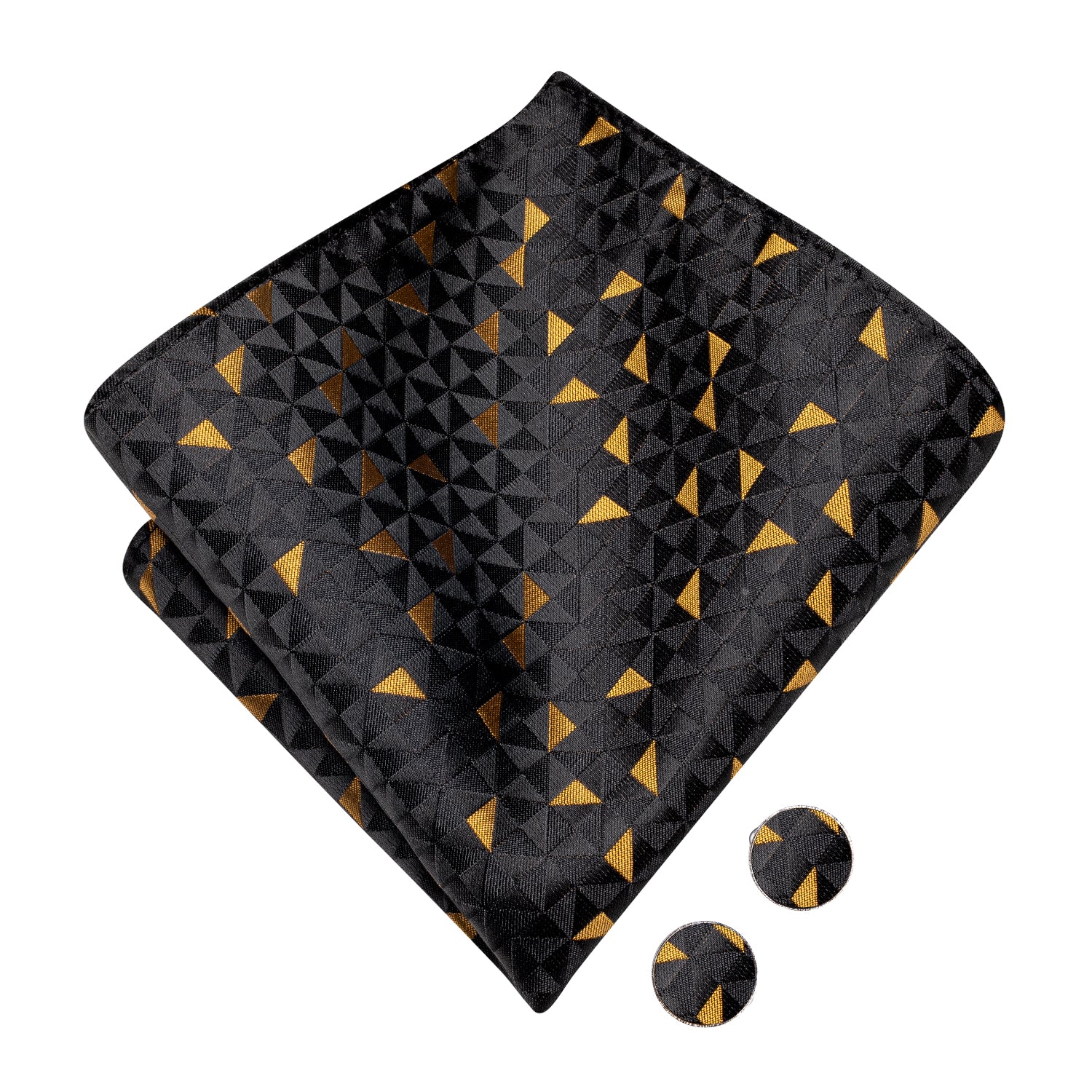 Black Golden Novelty Plaid Silk Pre-tied Bow Tie Hanky Cufflinks Set