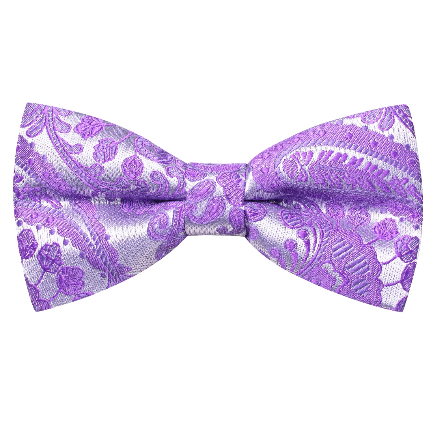 Sliver Purple Paisley Silk Pre-tied Bow Tie Hanky Cufflinks Set