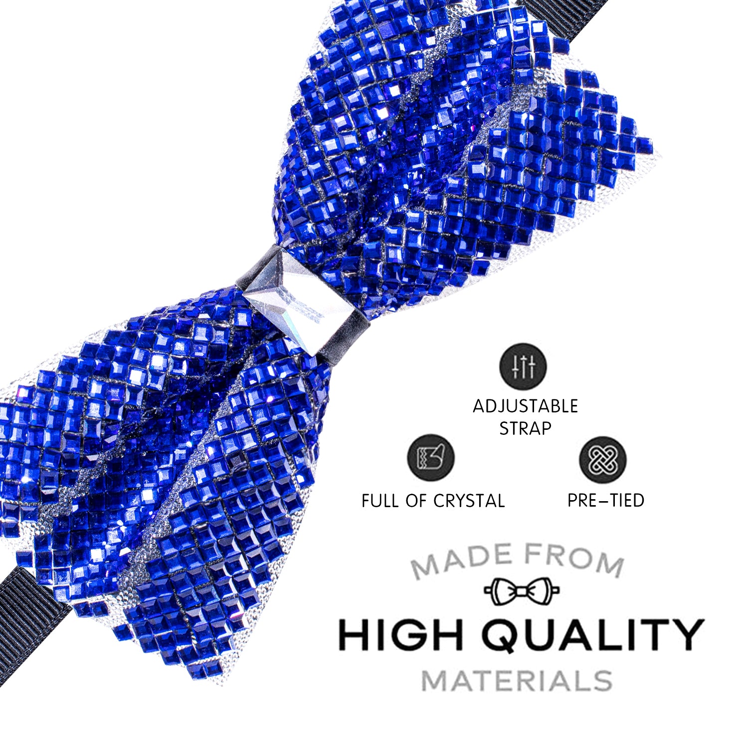 Royal Blue Shining Rhinestone Pre-tied Adjustable Length Bow Tie