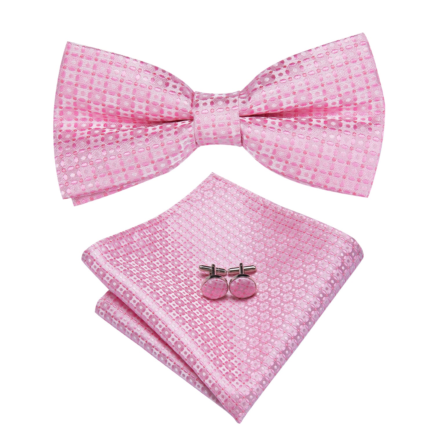 Pink Novelty Pre-tied Bow Tie Hanky Cufflinks Set