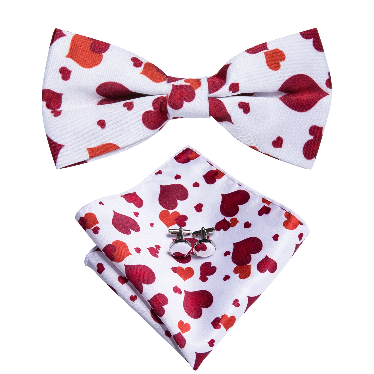 Red Heart Novelty Pre-tied Bow Tie Hanky Cufflinks Pin Set