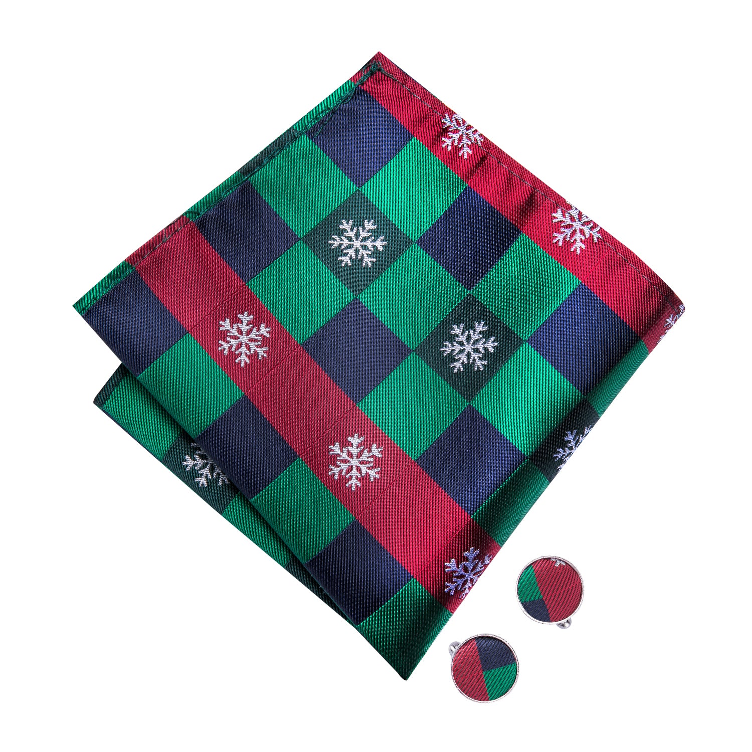 Green and Red Snow Christmas Pre-tied Bow Tie Hanky Cufflinks Set