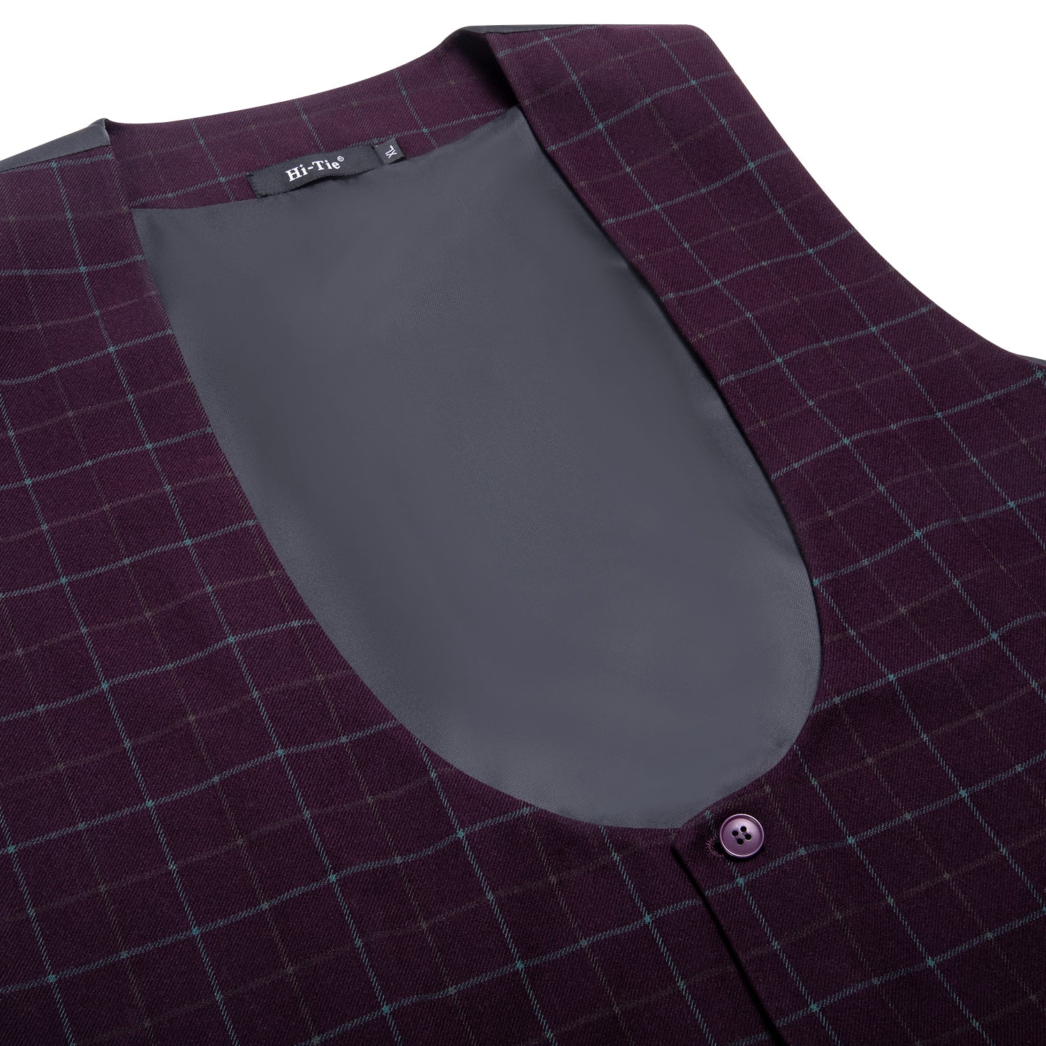 Burgundy Plaid Men's Vest Hanky Cufflinks Tie Set Waistcoat Suit Set