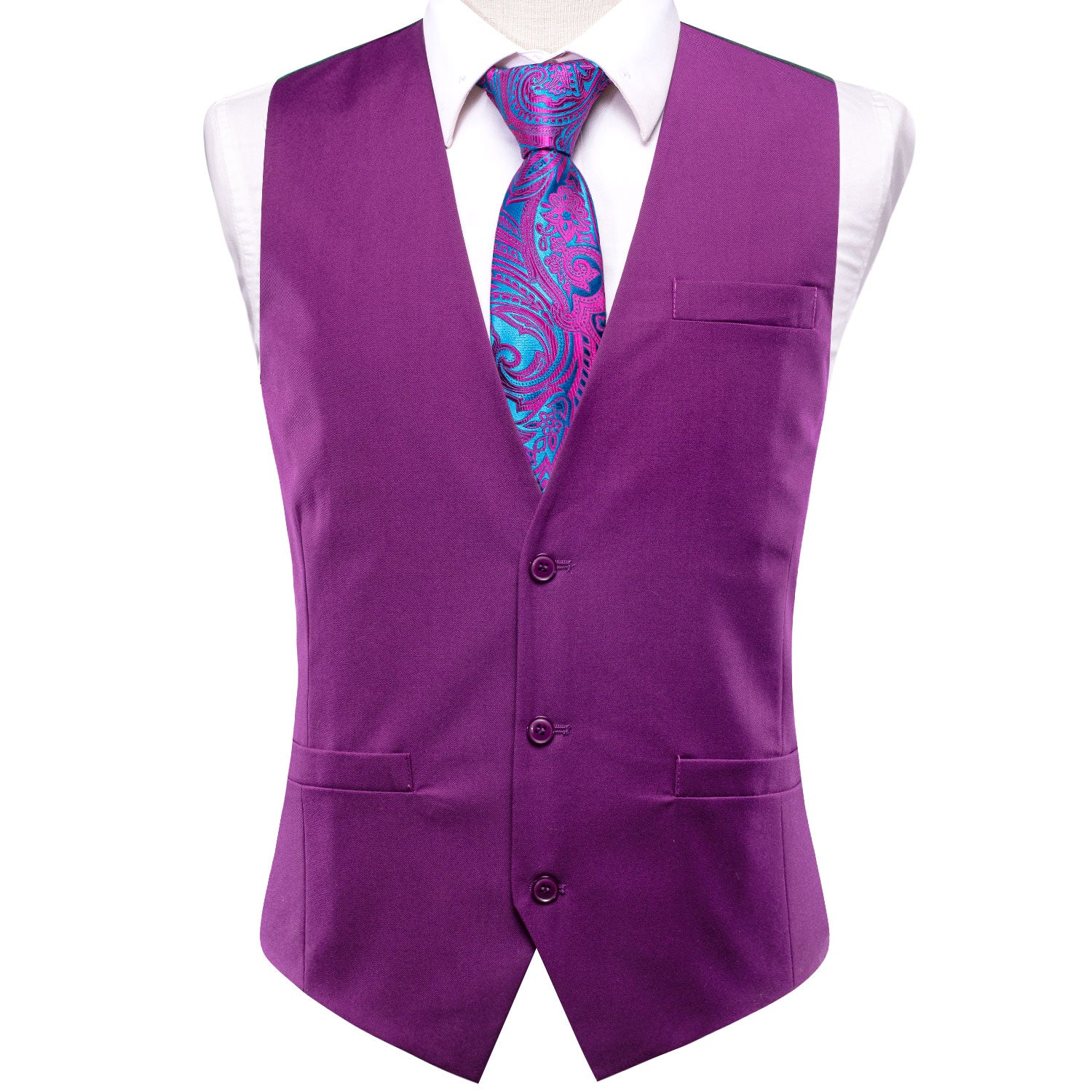 New Purple Solid Silk Men's Single Vest Waistcoat
