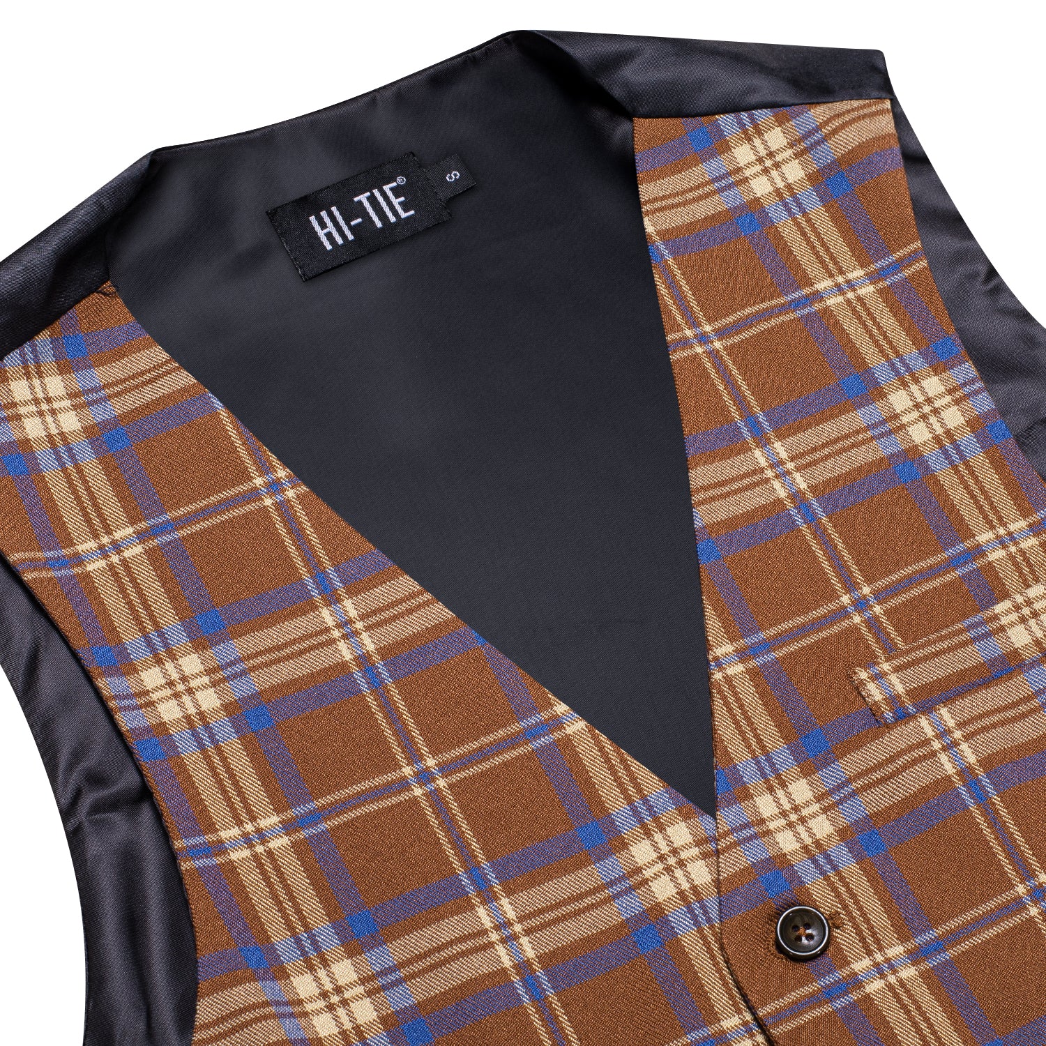 New Orange Brown Yellow Plaid Silk Men's Single Vest Waistcoat